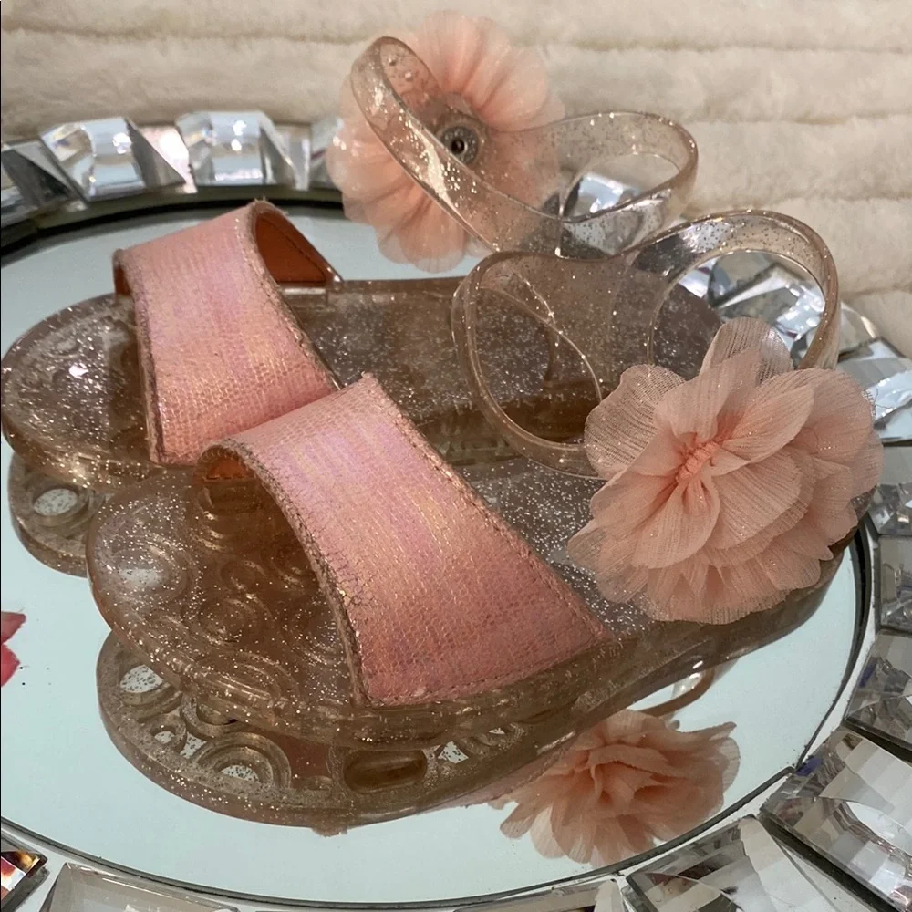 Glittery Jellies Pink Flower Sandals